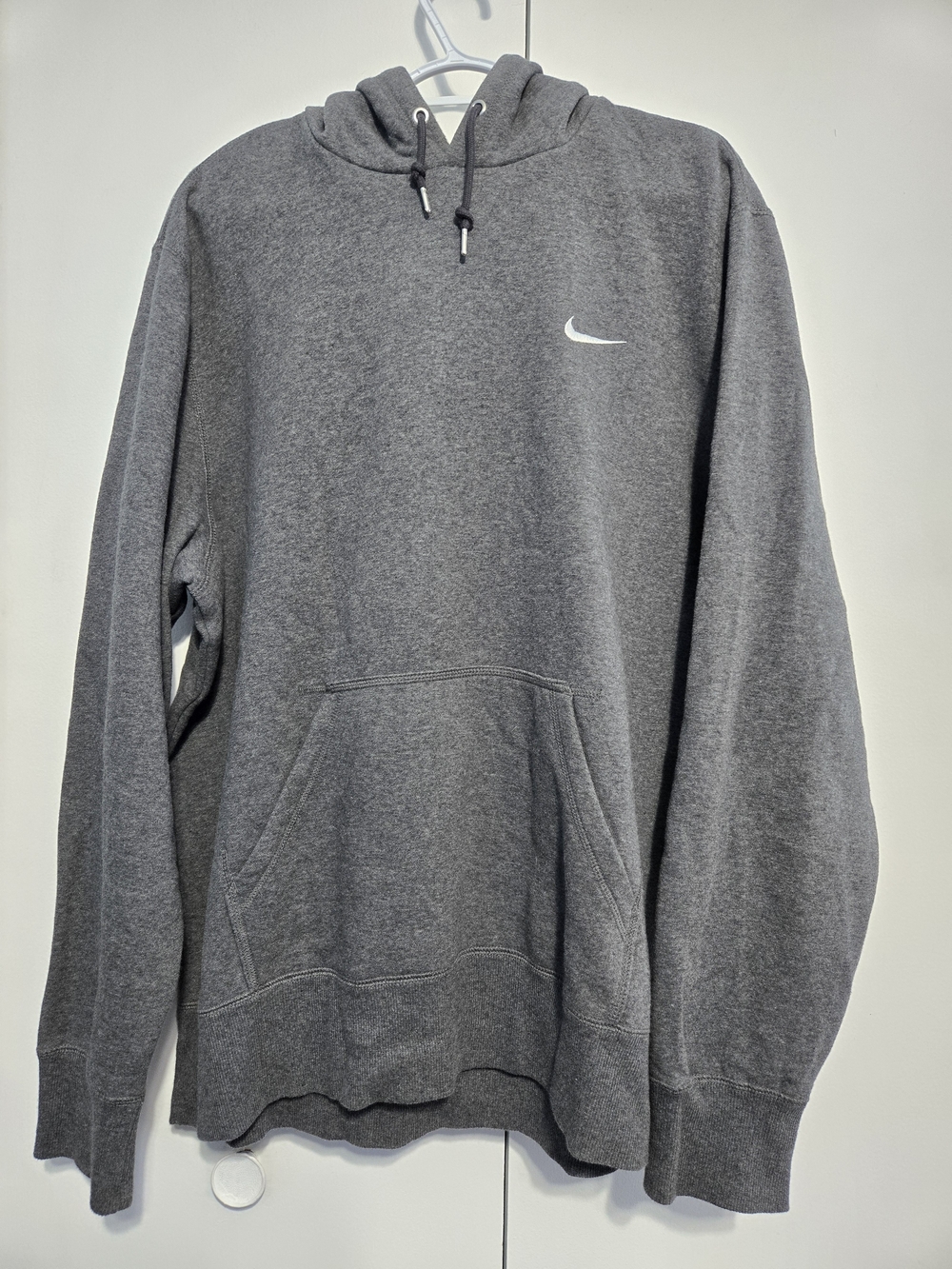 Nike Gray Pullover Hoodie XXL Swoosh Fleece Kangaroo Pocket Sweatshirt